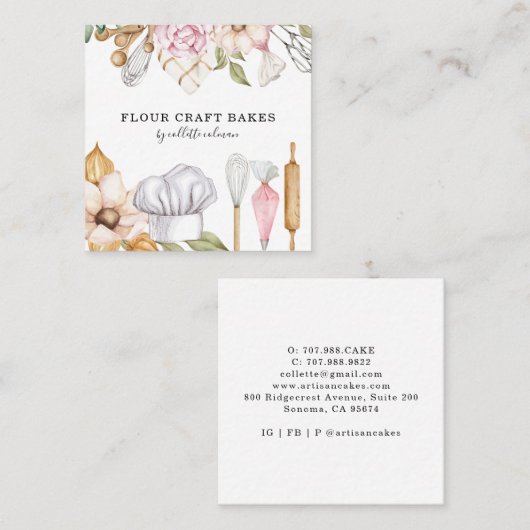 Bäckereimittel Koch Wasserfarben Backwerkzeuge Quadratische Visitenkarte (Vorne/Hinten)