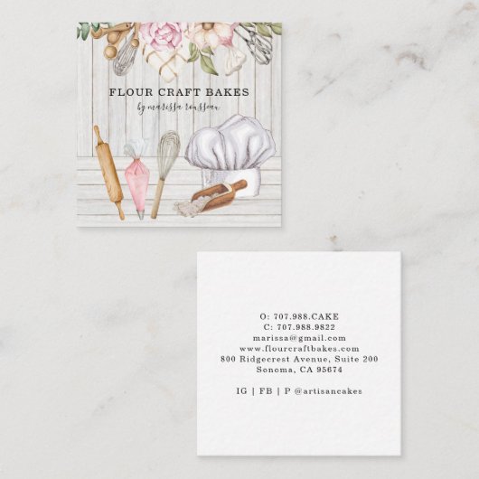 Bäckereimittel Koch Wasserfarben Backwerkzeuge Quadratische Visitenkarte (Vorne/Hinten)