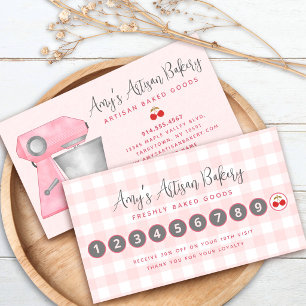 Bäckereimixer Blush Rosa Gingham Karo Gebäck Chef Treuekarte
