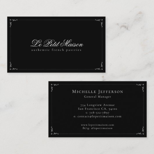 Bäckereirestaurant Minimalistisch Black Script Cla Visitenkarte (Vorne/Hinten)