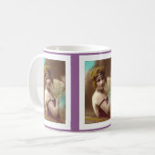 Backfisch im lila Kleid mit einem Fächer Kaffeetasse (Vorderseite Links)