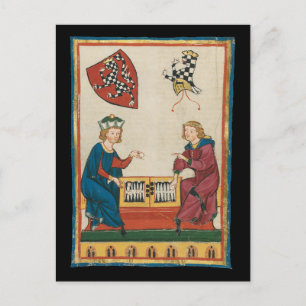 Backgammon Game, mittelalterliche Kunst des 14. Ja Postkarte