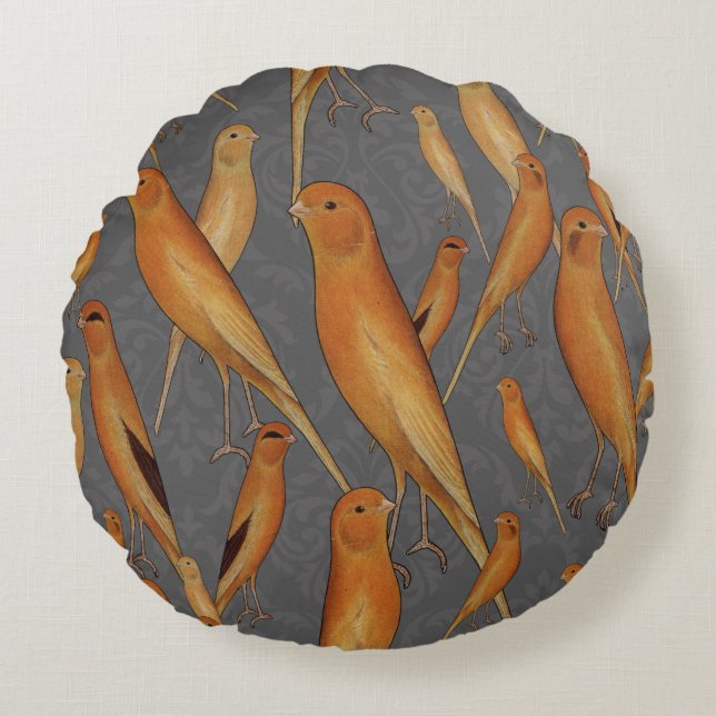 Background British Yorkshire Canary Gray Brocade Rundes Kissen (Vorderseite)