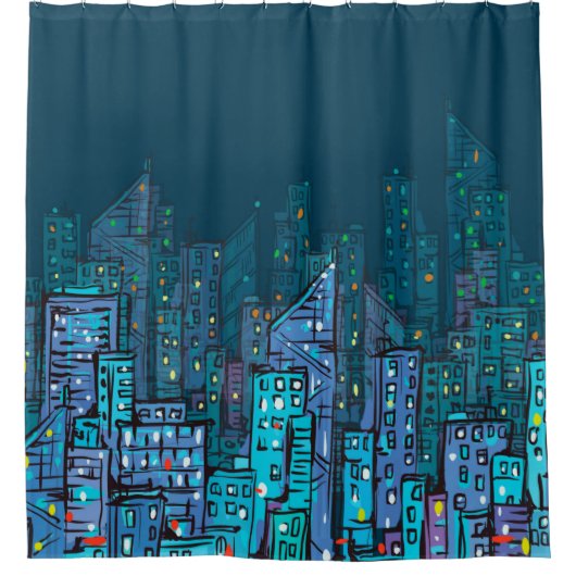 Background of night Cityscape. Hand drawn illustra Duschvorhang (Vorderseite)