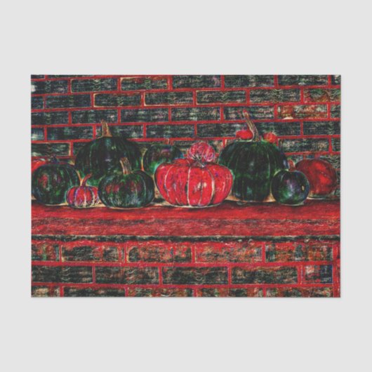 Background von Autumn Pumpkins Red Black Brick Seidenpapier (Vorderseite)