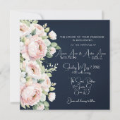 Background Wedding Pink Peonies Navy Einladung (Vorderseite)