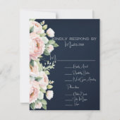 Background Wedding Pink Peonies Navy RSVP Karte (Vorderseite)