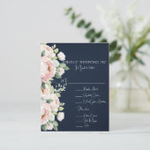 Background Wedding Pink Peonies Navy RSVP Karte (Stehend Vorderseite)