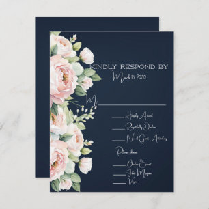 Background Wedding Pink Peonies Navy RSVP Karte