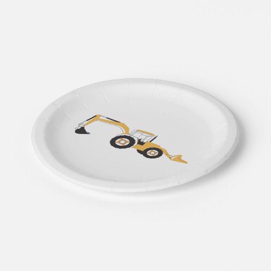 Backhoe-Bauwagen Pappteller (Schrägansicht)