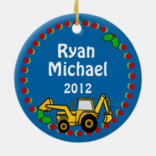Backhoe Christmas Keramik Ornament (Hinten)