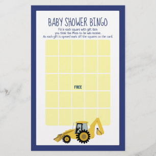 Backhoe Construction Baby Shower Bingo Spiel