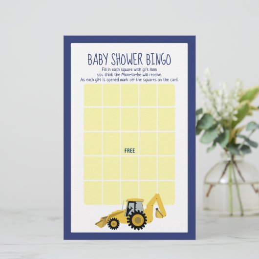 Backhoe Construction Baby Shower Bingo Spiel (Stehend Vorderseite)