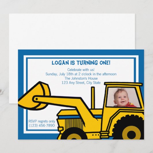 Backhoe Fun/Foto Einladung (Vorne/Hinten)