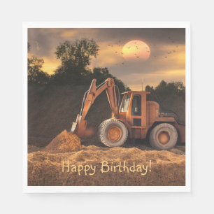 Backhoe Happy Birthday Serviette