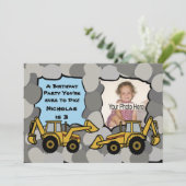 Backhoe Quary Birthday Foto Einladung (Stehend Vorderseite)