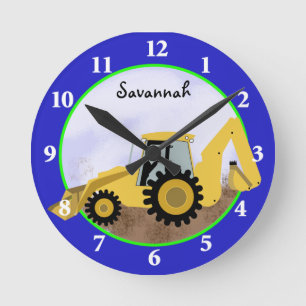 Backhoe-Uhr (blau) Hinzufügen eines Namens Runde Wanduhr