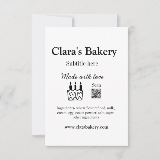 Backkuchen mit Zutaten aus Liebe q r Dankeskarte (Vorderseite)