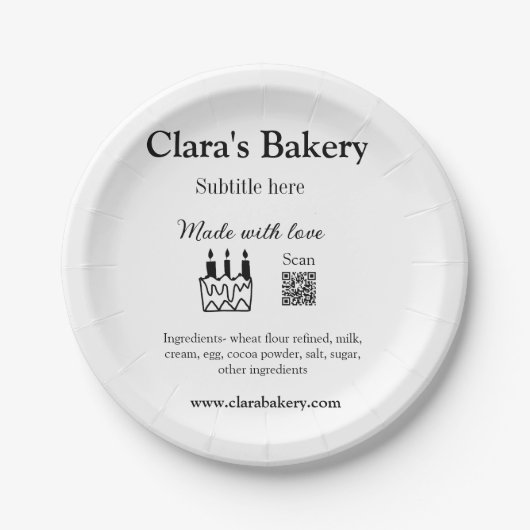 Backkuchen mit Zutaten aus Liebe q r Pappteller (Vorderseite)