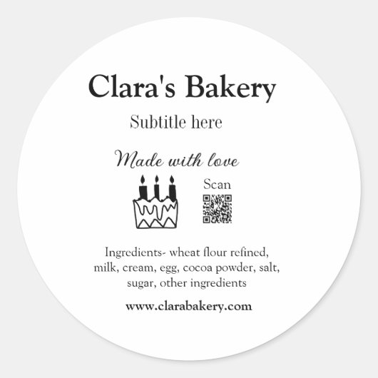 Backkuchen mit Zutaten aus Liebe q r Runder Aufkleber (Vorderseite)