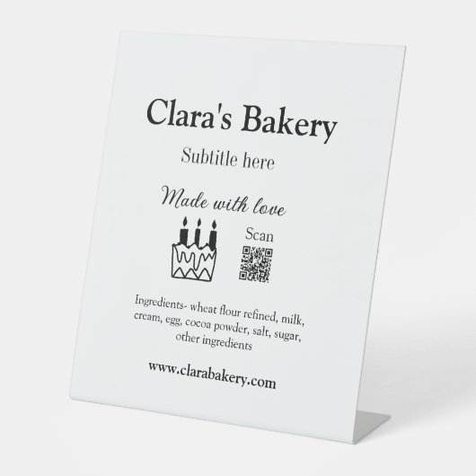 Backkuchen mit Zutaten aus Liebe q r Sockelschild (Vorderseite)