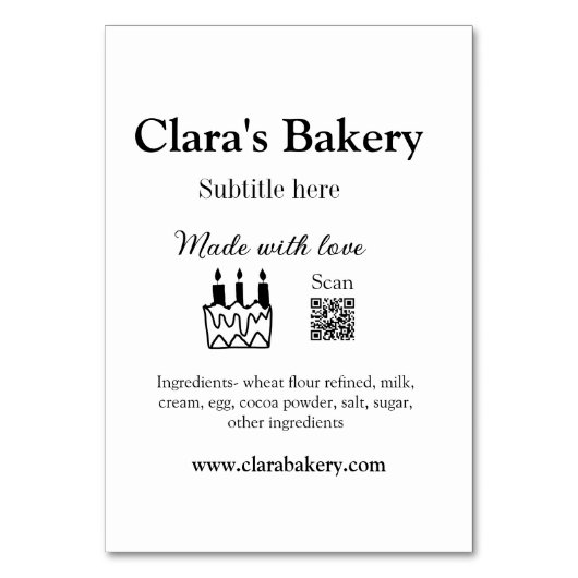 Backkuchen mit Zutaten aus Liebe q r Tischnummer (Rückseite)