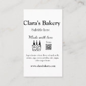 Backkuchen mit Zutaten aus Liebe q r Visitenkarte (Rückseite)