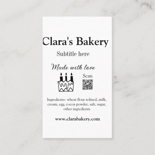 Backkuchen mit Zutaten aus Liebe q r Visitenkarte (Vorderseite)