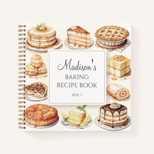 Backkuchen Wasserfarben Rezept Kochbuch Notizblock (Vorderseite)