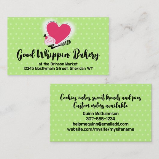 Backkuchen "Whisky Herz Visitenkarte grün" (Vorne/Hinten)