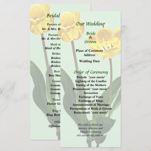 Backlit Yellow Tulips Wedding Program Programm (Vorne/Hinten)