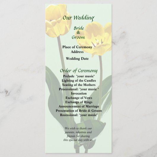 Backlit Yellow Tulips Wedding Program Programm (Vorderseite)