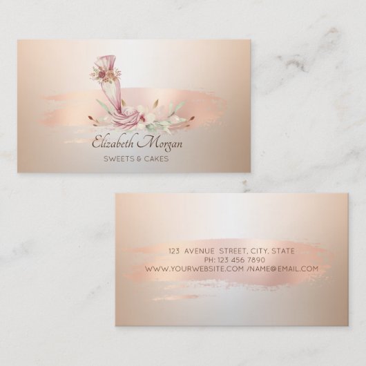 Backofen Blume Rose Gold Pinselstrich Visitenkarte (Vorne/Hinten)