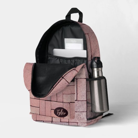 Backpack Brick Pattern mit Name Bedruckter Rucksack (Rückseitige Ecke links (Offen) )