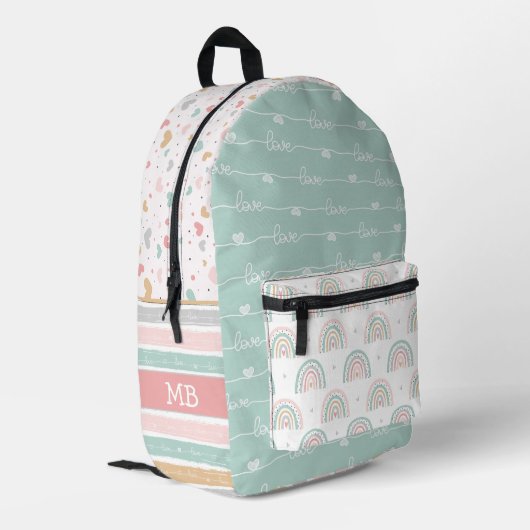 Backpack für Patchwork Hearts Rainbow Girls Bedruckter Rucksack (Rückseitige Ecke links)