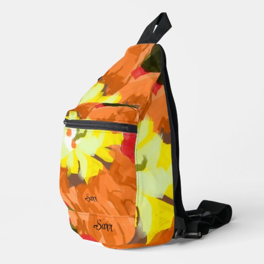 Backpack : Orange Yellow Flower . Crossbody Bag (Rechte Ecke)