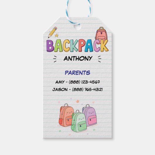 Backpack Segen mit Mutterinformation Geschenkanhänger (Vorderseite)