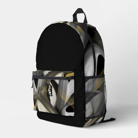 Backpack Trend Abstrakt Art Schwarz-weiß Gold Bedruckter Rucksack (Rückseitige Ecke Rechts)