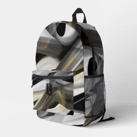 Backpack Trend Abstrakt Art Schwarz-weiß Gold Bedruckter Rucksack (Rückseitige Ecke Rechts)