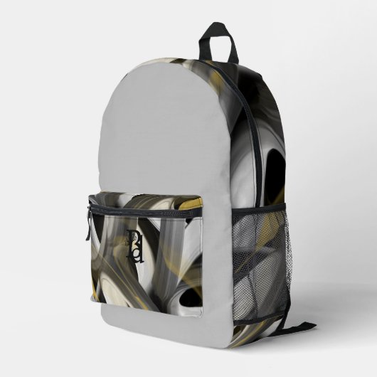 Backpack Trend Abstrakt Art Schwarz-weiß Gold Bedruckter Rucksack (Rückseitige Ecke Rechts)