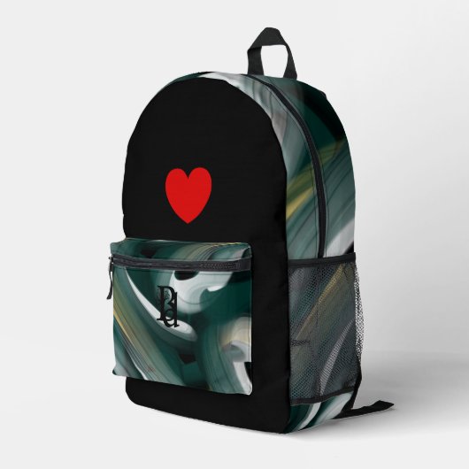 Backpack Trend Abstrakt Art Schwarz-weiß grün Bedruckter Rucksack (Rückseitige Ecke Rechts)