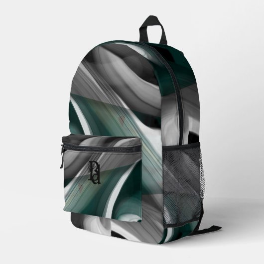 Backpack Trend Abstrakt Art Schwarz-weiß grün Bedruckter Rucksack (Rückseitige Ecke Rechts)