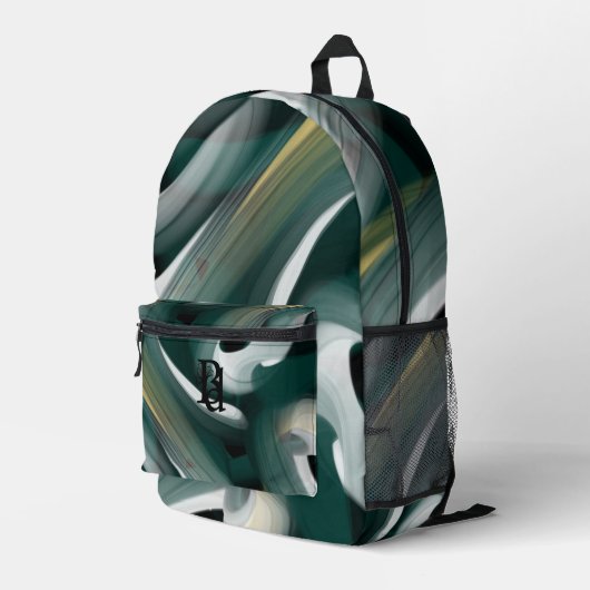 Backpack Trend Abstrakt Art Schwarz-weiß grün Bedruckter Rucksack (Rückseitige Ecke Rechts)
