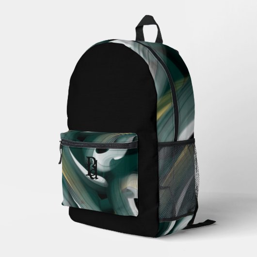 Backpack Trend Abstrakt Art Schwarz-weiß grün Bedruckter Rucksack (Rückseitige Ecke Rechts)