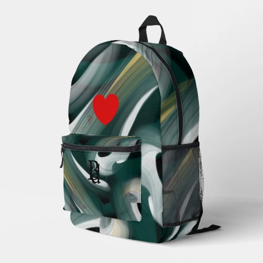 Backpack Trend Abstrakt Art Schwarz-weiß grün Bedruckter Rucksack (Rückseitige Ecke Rechts)