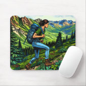 Backpacker Girl Wandern auf dem Weg Mousepad (Mit Mouse)
