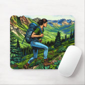 Backpacker Girl Wandern auf dem Weg Mousepad (Mit Mouse)
