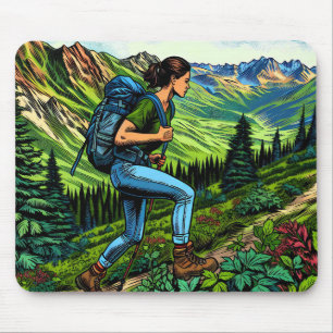 Backpacker Girl Wandern auf dem Weg Mousepad