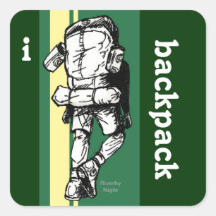 Backpacker (Typ)-GrünGelb Quadratischer Aufkleber