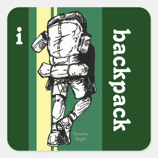 Backpacker (Typ)-GrünGelb Quadratischer Aufkleber (Vorderseite)